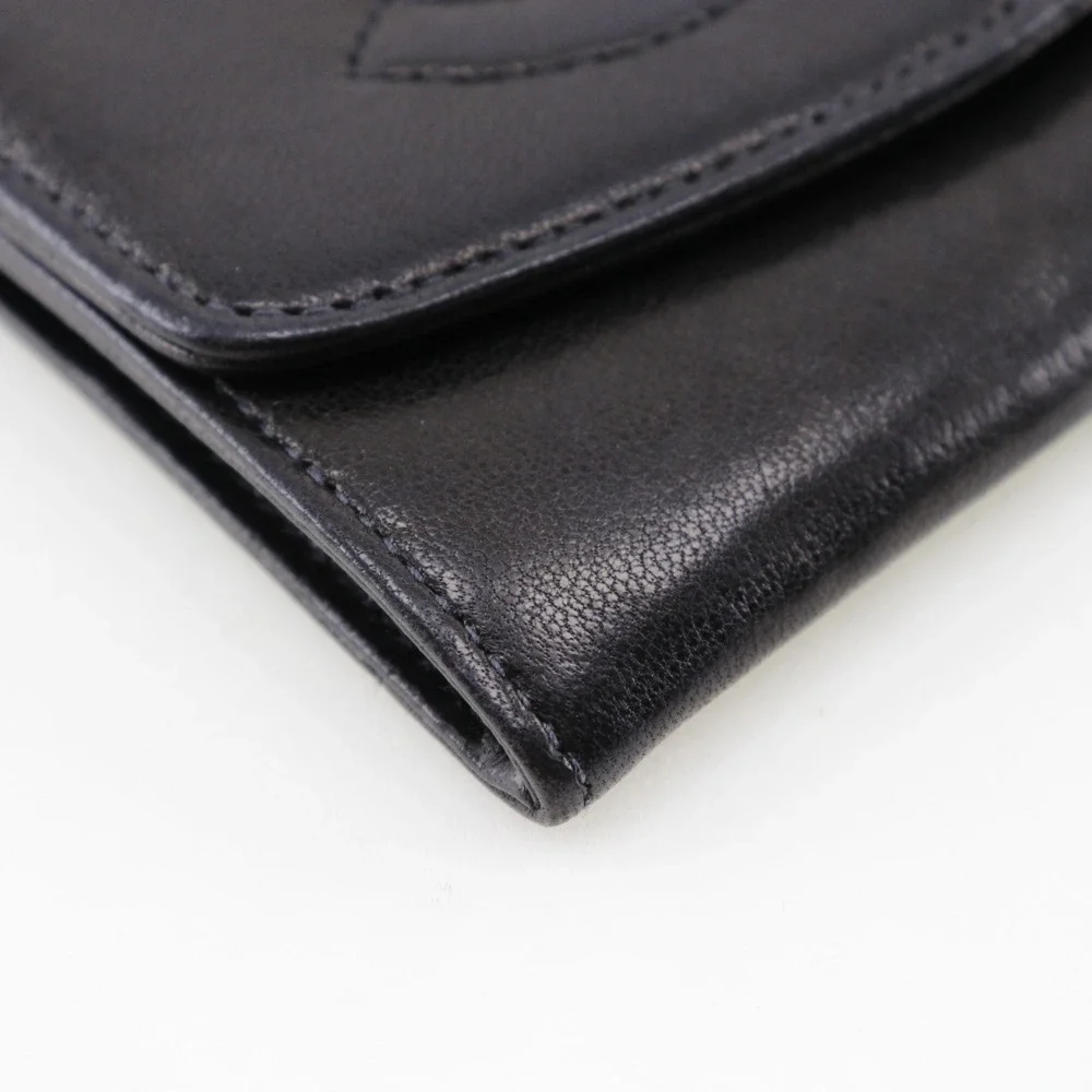 CHANEL Black Lambskin Leather Logo Wallet